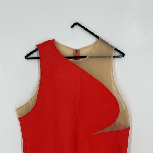 Mugler Rare Resort 2016 Collection Mesh Asymmetrical Structured Coral Mini Dress - Picture 1 of 10